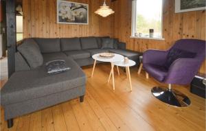 HvalpsundにあるHoliday Home Fjordparken Farsø Ivのソファと椅子2脚のあるリビングルーム