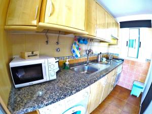 a small kitchen with a sink and a microwave at Apartamentos Ester in Santa Cruz de Tenerife