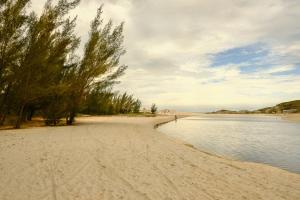 a sandy beach with trees and the water at Resid.l Canto do Encanto in Garopaba