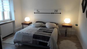 1 dormitorio con 1 cama con 2 lámparas en Meublé de charme proche du centre ville, en Niederbronn-les-Bains