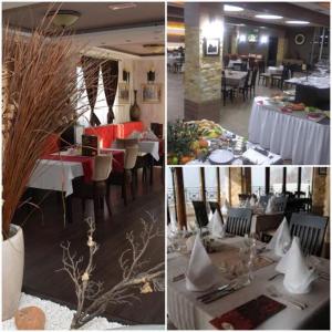 a dining room with a table and chairs and a table set up at MILMARI CENTRAL Private apartments in Kopaonik