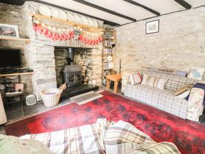 a living room with a couch and a fireplace at Gerlan in Llandysul