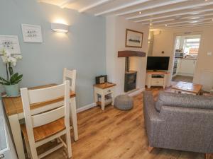 a living room with a couch and a television at Kirrin Cottage in Conwy