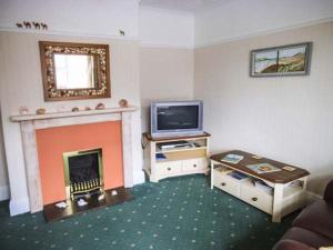 a living room with a fireplace and a television at Pendeen in Wadebridge