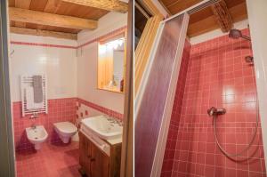 a bathroom with a sink and a toilet and a shower at Casa 1885 in Belluno