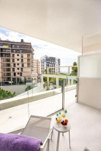 a living room with a view of a building at Calpe Beach in Calpe
