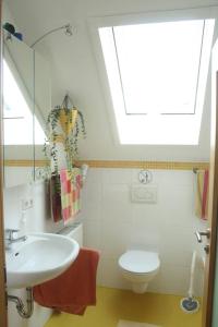 baño con lavabo, aseo y tragaluz en Möbliertes Zimmer, Plüderhausen en Plüderhausen