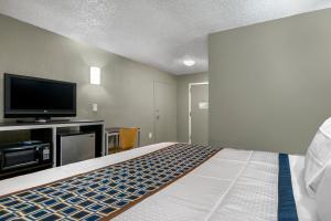1 dormitorio con 1 cama y TV de pantalla plana en Rodeway Inn Bristol near Sesame Place en Levittown