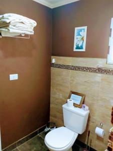 a bathroom with a white toilet in a room at Casa En Gregores in Gobernador Gregores