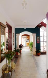 un couloir avec des plantes en pot dans un bâtiment dans l'établissement Casa Morisca/Moorish House, à Bogotá