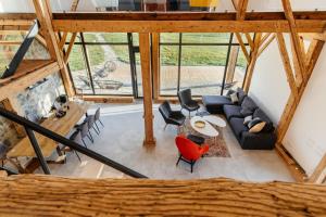 an overhead view of the living room of a house at Loft Chalet in Gura Humorului