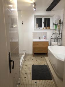 a bathroom with a shower and a sink and a toilet at L'Auberdiere in Saint-Jean-des-Essartiers +21 photos