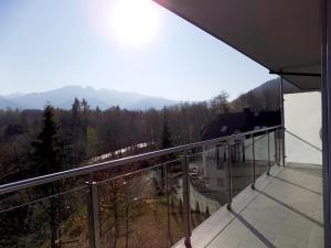 a balcony of a house with a view of the mountains at Apartament Panoramic in Zakopane