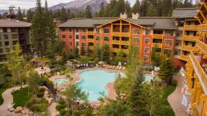 an aerial view of a resort with a swimming pool at White Mountain Lodge #2329 in Mammoth Lakes