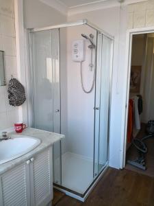 a bathroom with a shower and a sink at GoldenTriangleCityRooms in Norwich