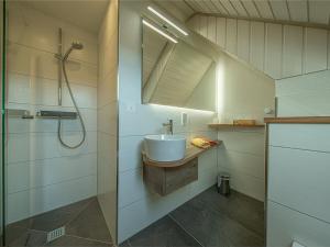 y baño con lavabo y ducha. en Kornbauernhof, en Oberharmersbach