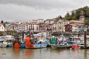 un groupe de bateaux amarrés dans un port avec des bâtiments dans l'établissement Studio 4 personnes Villa Maldagora Ciboure (St jean de Luz/Soccoa), à Ciboure 4 autres photos