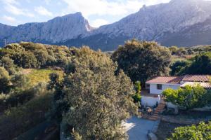 una vista aérea de una casa con montañas en el fondo en Casa vacanze Monserrata, en Oliena