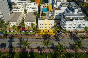an aerial view of a city with buildings at Leslie Hotel Ocean Drive in Miami Beach