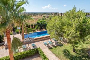 - une vue aérienne sur une villa dotée d'une piscine et de palmiers dans l'établissement Els Girasols, à Campos