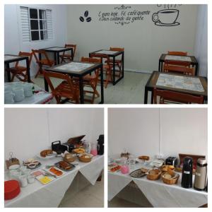 two pictures of a table with plates of food on it at Pousada Da Campanha in Bagé