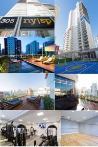 een collage van verschillende foto's van een gebouw bij Multihouse - Moderno Studio no Brooklin II in Sao Paulo