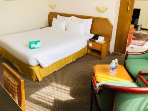 馬斯喀特的住宿－地那假日酒店，酒店客房带一张床、一张桌子和椅子