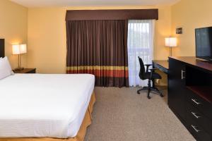 a hotel room with a bed and a desk and a television at Dana Point Marina Inn in Dana Point