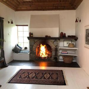 ein Kamin in einem Wohnzimmer mit Kamin in der Unterkunft Ellerslie Cottage in Metcalfe