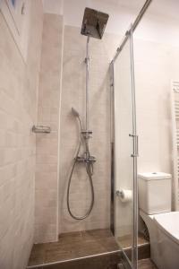 łazienka z kabiną prysznicową i toaletą w obiekcie Blue Ark Lavish Sauna Suite w Atenach +37 zdjęć