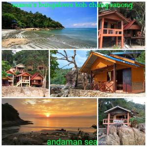 eine Collage mit Bildern von Häusern und einem Strand in der Unterkunft Mama's Bungalows Koh Chang Ranong in Koh Chang Ranong