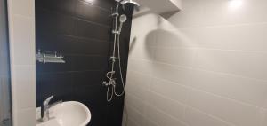 a bathroom with a shower and a sink at Guest House Malusha in Gabrovo