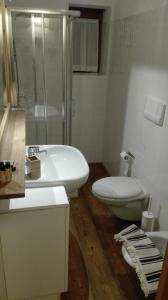 a bathroom with a toilet and a sink and a shower at Chalet D'Antan in Pila