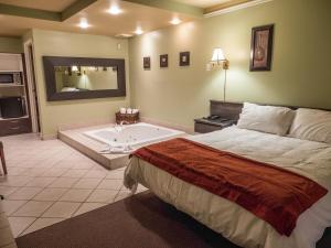a bedroom with a bed and a bath tub at Motel Classique in Joliette