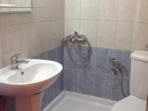 a bathroom with a sink and a shower at Olympic Bibis Hotel in Metamorfosi
