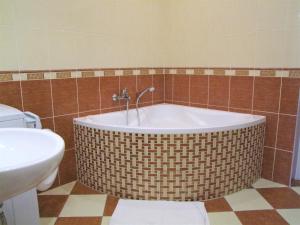 a bathroom with a bath tub and a toilet at Charles Bridge Apartments in Prague