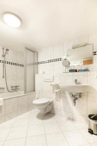 a white bathroom with a toilet and a sink at Hotel Landgasthof zum Pflug in Steinen +24 photos