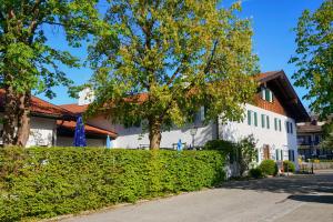 Una casa blanca con un árbol delante. en Gasthof zum Stern, en Seehausen am Staffelsee