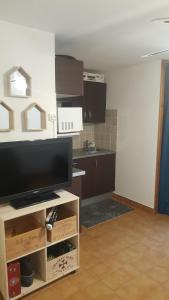 soggiorno con TV a schermo piatto su supporto di Appartement T2 avec son rez de jardin de 40 m2 5 couchages 250m de la plage et 15km de l'Arena a Narbonne-Plage