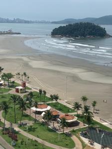 z anteny widok na plażę z palmami w obiekcie São Vicente Itararé prédio frente mar apto fundo vista parcial w mieście São Vicente