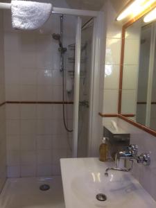 bagno con lavandino e doccia di La Ferme au colombier a NÃ©ron