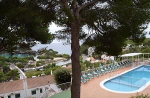a view of a swimming pool with chairs and a tree at Menorca Bonavista in Cala Galdana +17 photos