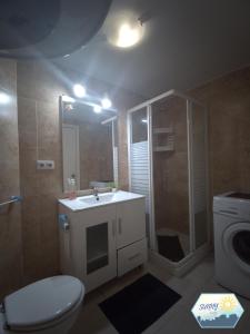 ein Bad mit einem WC, einem Waschbecken und einer Dusche in der Unterkunft Sunny Torremolinos Centro in Torremolinos