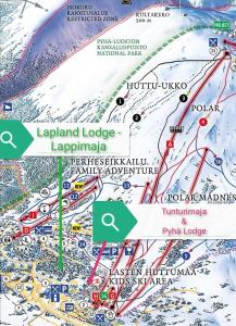 um mapa de ligneigne lodge leipzig e leipzigulum em Lapland Lodge Pyhä Ski in, sauna, free WiFi, national park - Lapland Villas em Pyhätunturi