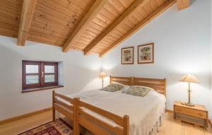 a bedroom with a bed and a wooden ceiling at Apartment Paulina in a Stone House in Jakići