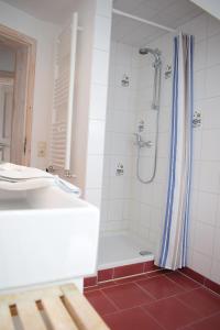 a bathroom with a shower and a sink at Ferienwohnung Hafenwestseite Neustadt in Neustadt in Holstein