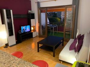 a living room with a couch and a table and a tv at Apartment Ocean Park in Adeje