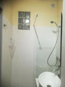 uma casa de banho com um chuveiro e um lavatório. em Cc39- Q5 no Funchal