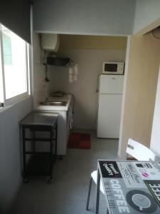 uma pequena cozinha com um lavatório e um frigorífico em Cc39- Q5 no Funchal
