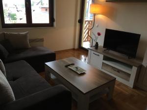 un soggiorno con un divano e un tavolino da caffè di Zlatiborska vila 2 a Zlatibor